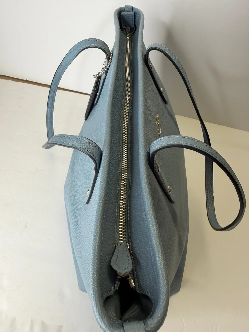 Coach Light Blue Leather Tote with Silver Hardware
